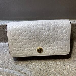 Coach Dinky Crossbody in Cream Embossed Leather